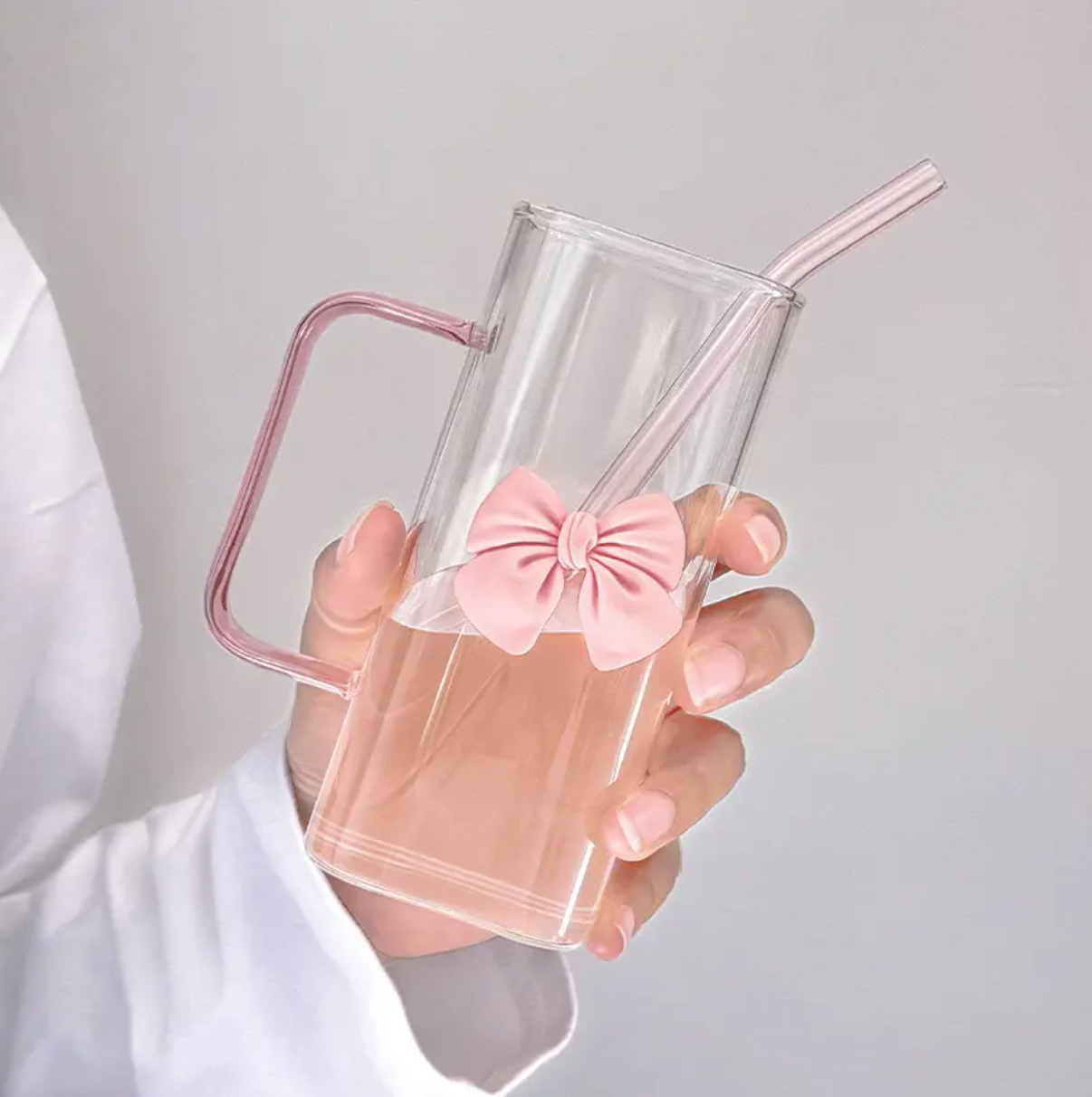 Pink Bow Design - Transparent Square Glass Cup